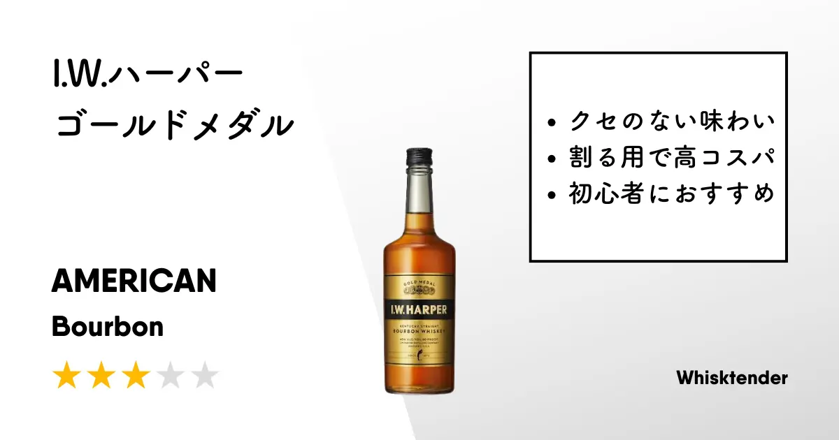 レビュー｜I.W.ハーパー ゴールドメダル【クセのない味わいでバーボン