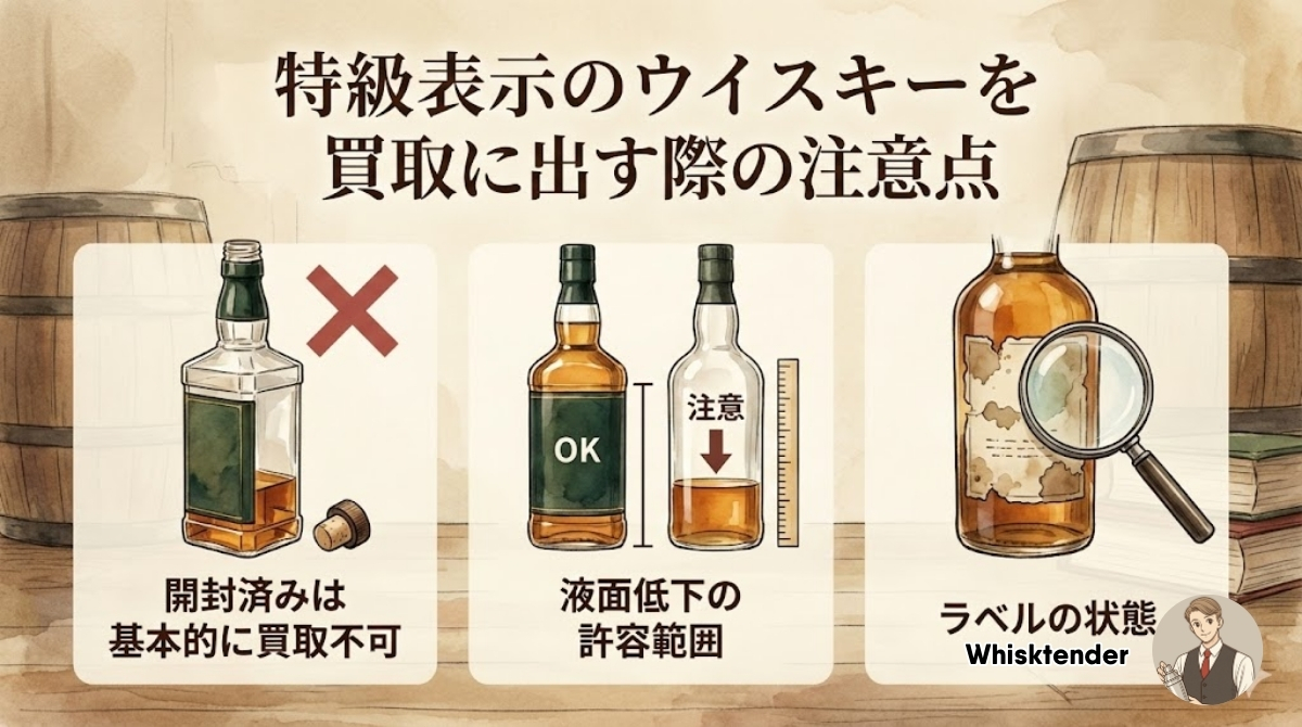 特級表示のウイスキーを買取に出す際の注意点